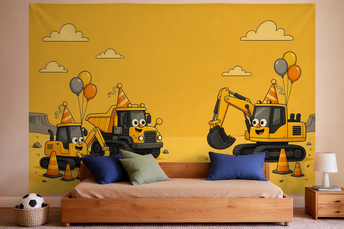 Wandtuch XXL Baustellen-Geburtstag mit Baggern als Wanddeko im Jungen-Kinderzimmer
