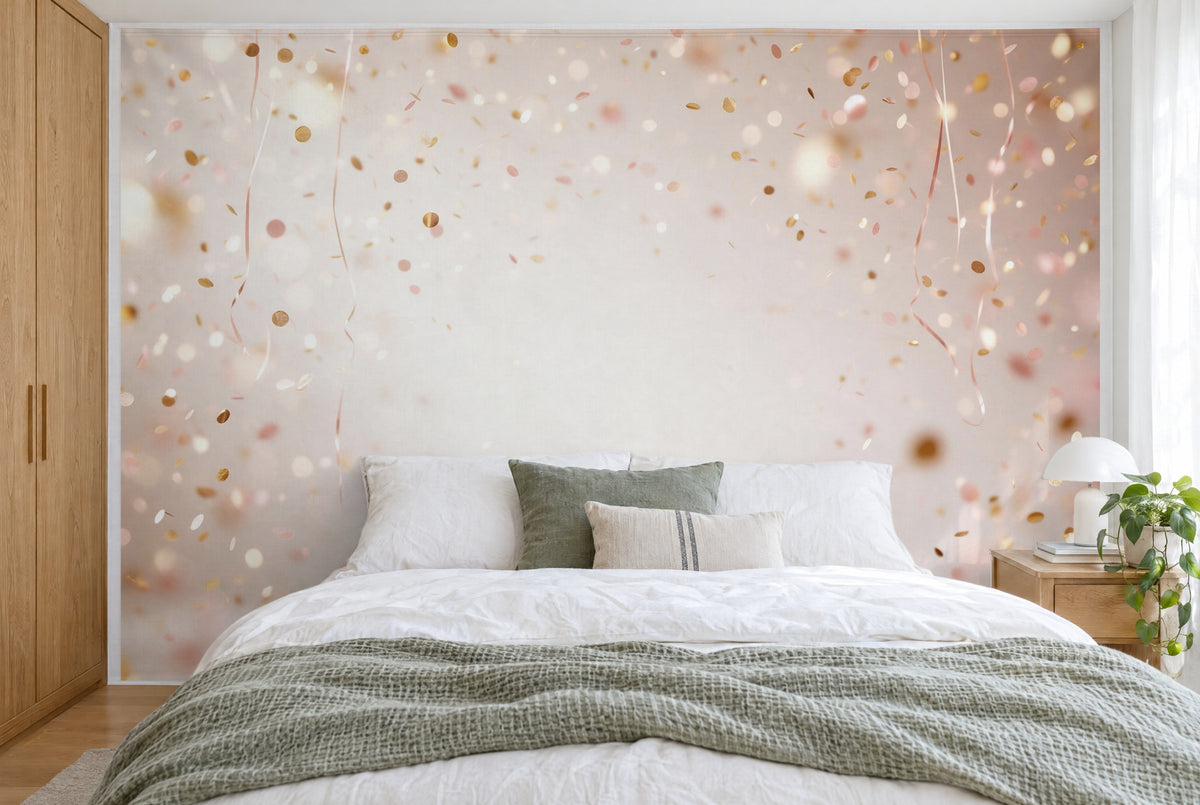 Large wall hanging Gold Confetti Rain in the bedroom, wall-filling behind the bed – printed tapestry