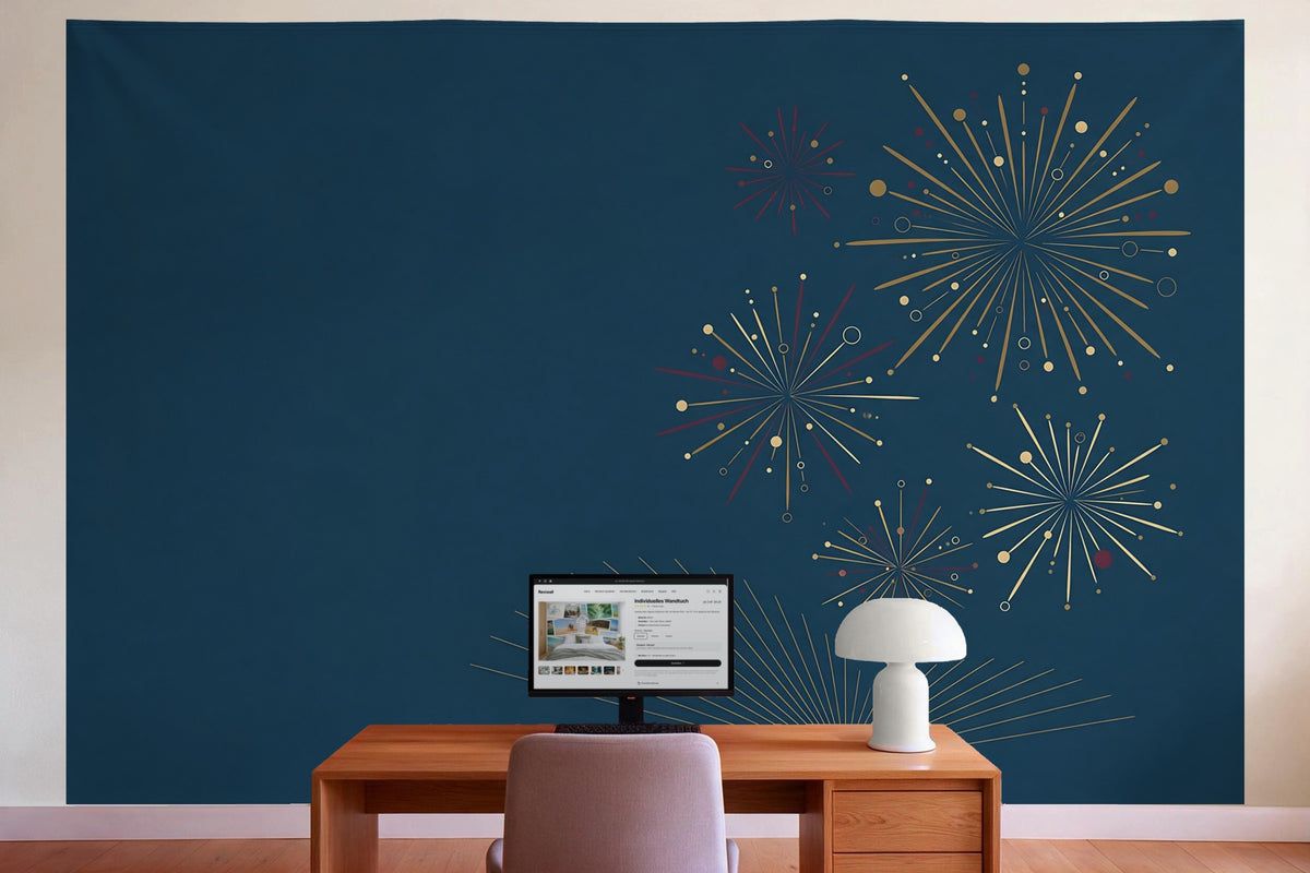 Tenture murale XXL Feu d'artifice du Nouvel An style Art déco en déco murale dans le bureau derrière la table de travail