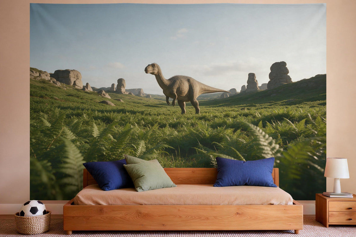 Wandtuch XXL Dinosaurier im Farntal als Wanddeko im Jungen-Kinderzimmer