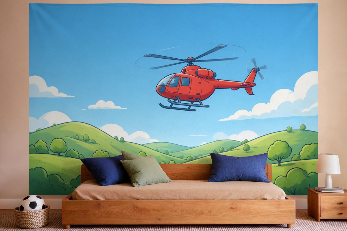 Wandtuch XXL Rettungshubschrauber im Einsatz als Wanddeko im Jungen-Kinderzimmer
