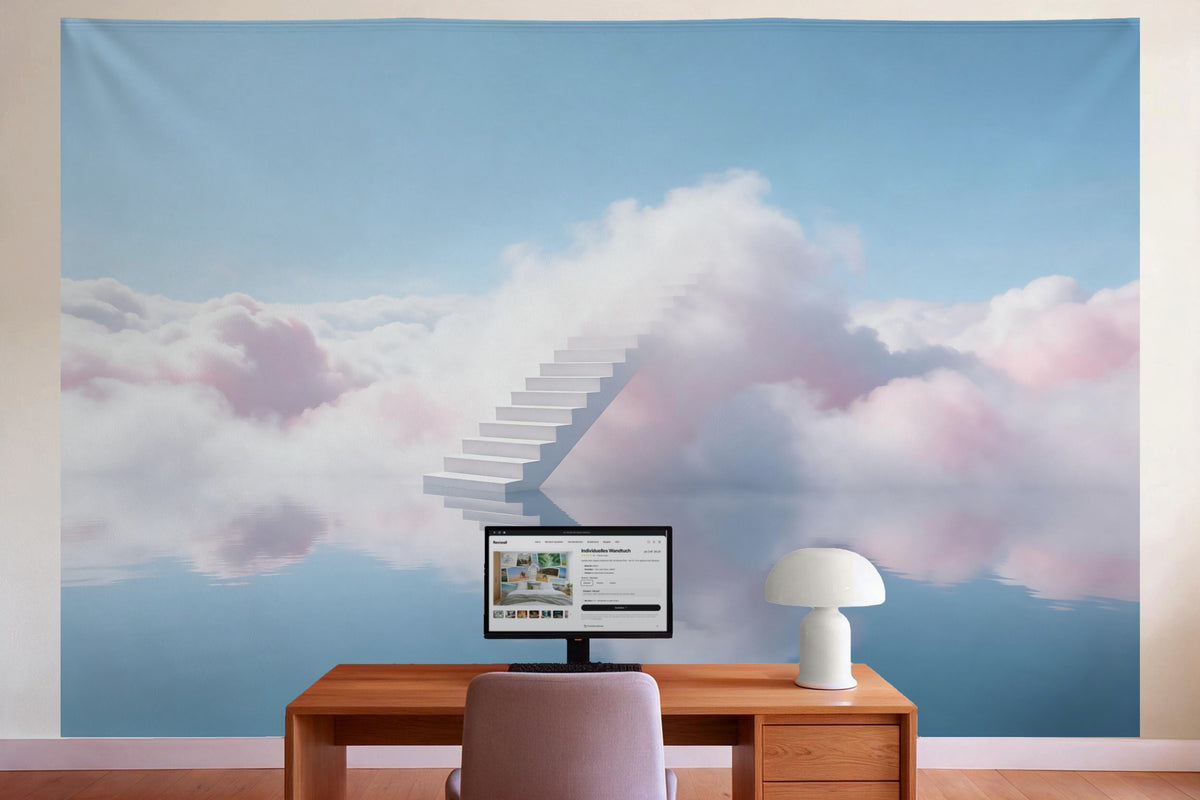 Decoración de pared en la oficina detrás del escritorio: tapiz de tela Escalera hacia las nubes
