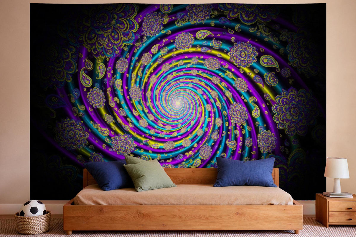 Wanddeko im Jungen-Kinderzimmer: Wandtuch Trippy Farbspirale, auf Stoff gedruckt