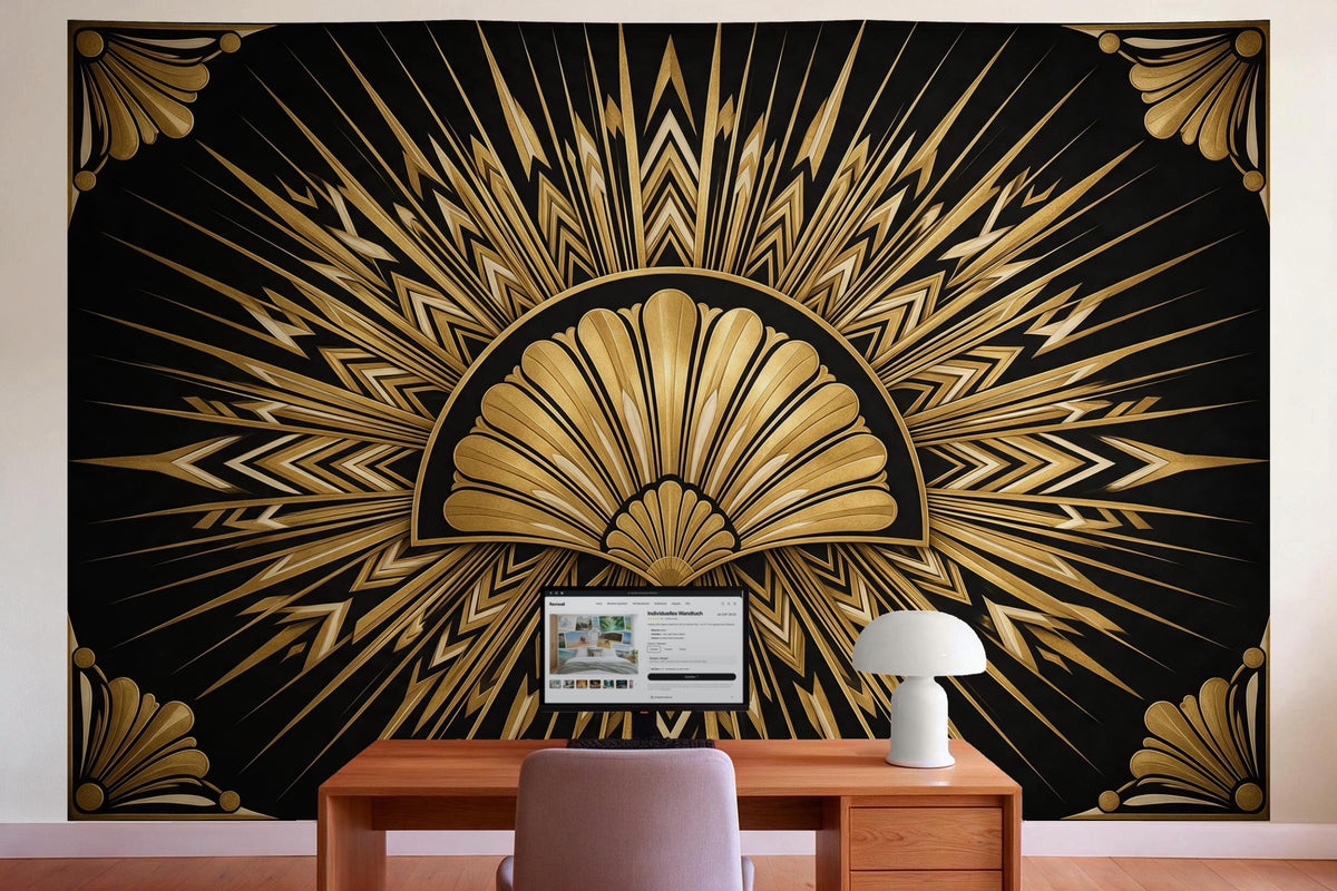 Tenture murale XXL Couronne de rayons Art déco en déco murale dans le bureau derrière la table de travail