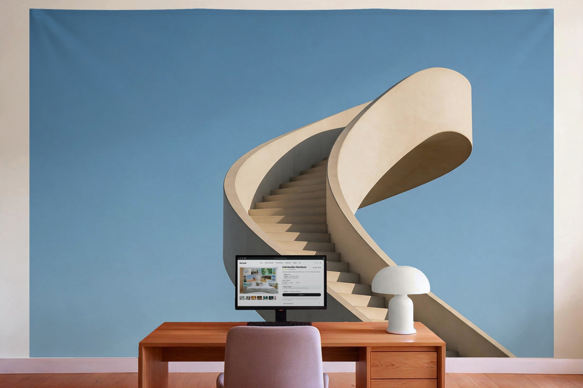 Tenture murale XXL Escalier en béton courbe en déco murale dans le bureau derrière la table de travail