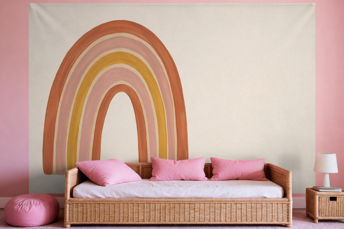 Wandtuch XXL Boho-Regenbogen in Erdtönen als Wanddeko im Mädchenzimmer