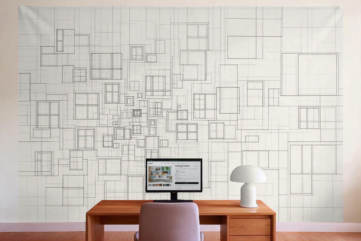 Tenture murale XXL Géométrie de façade en line art en déco murale dans le bureau derrière la table de travail