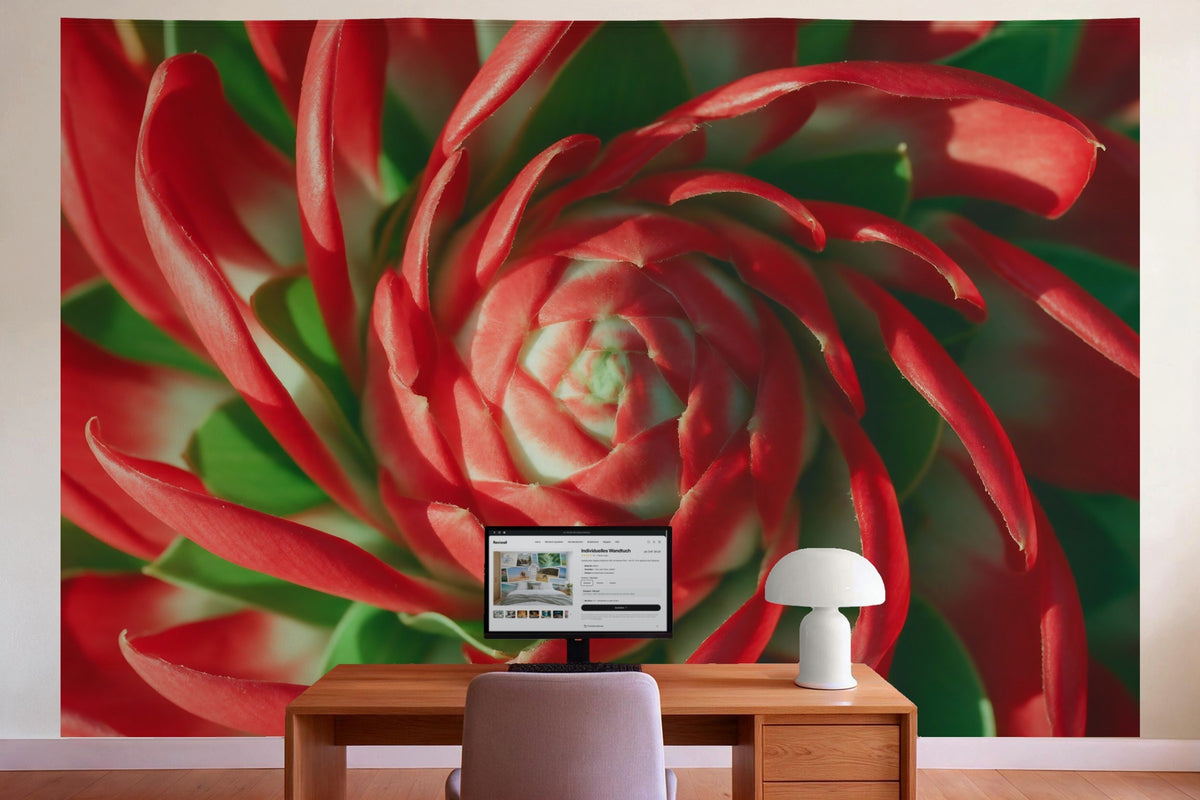 Decoración de pared en la oficina detrás del escritorio: tapiz de tela Flor de jengibre roja en primer plano