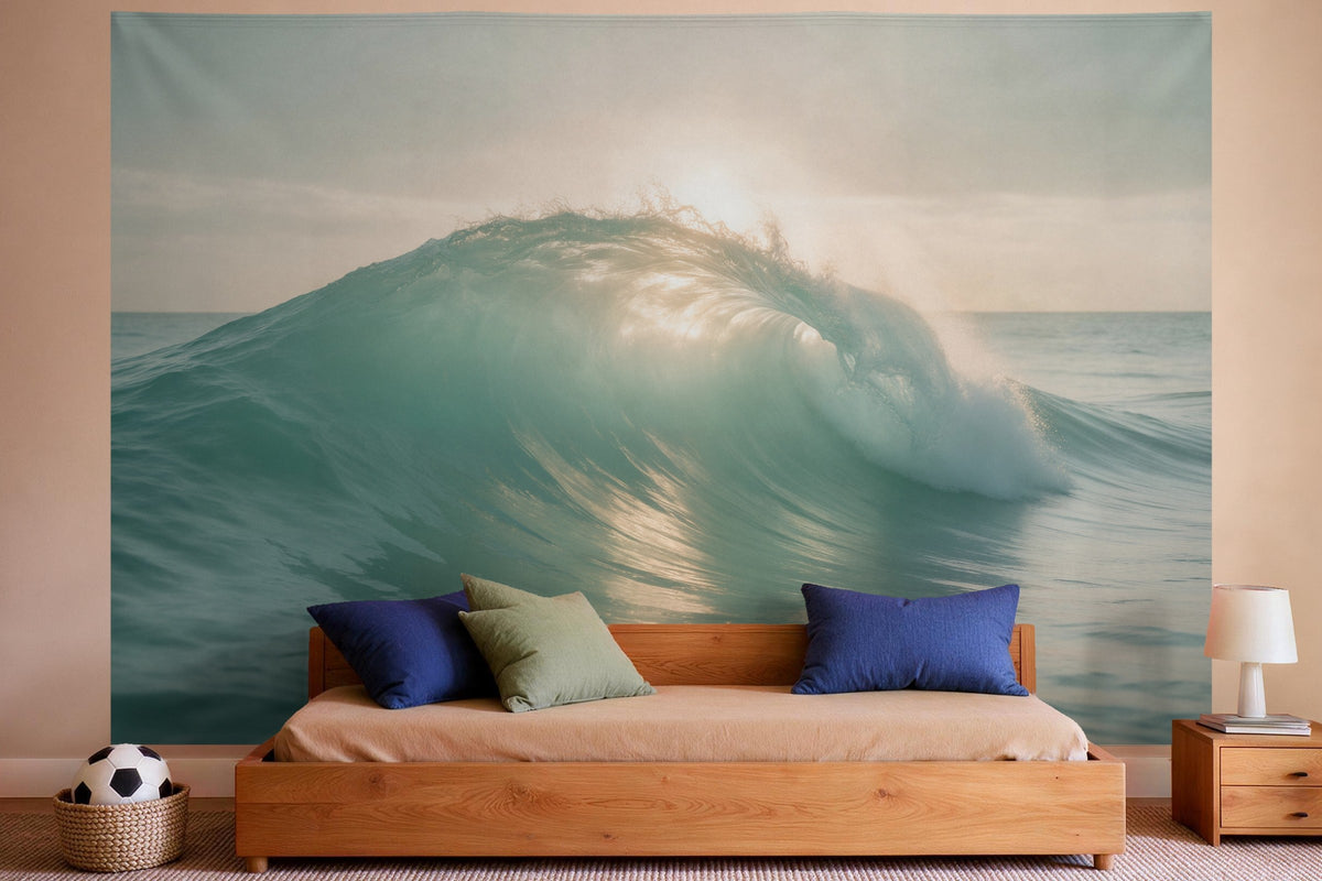 Tenture murale XXL Vague océane à contre-jour en déco murale dans une chambre de garçon