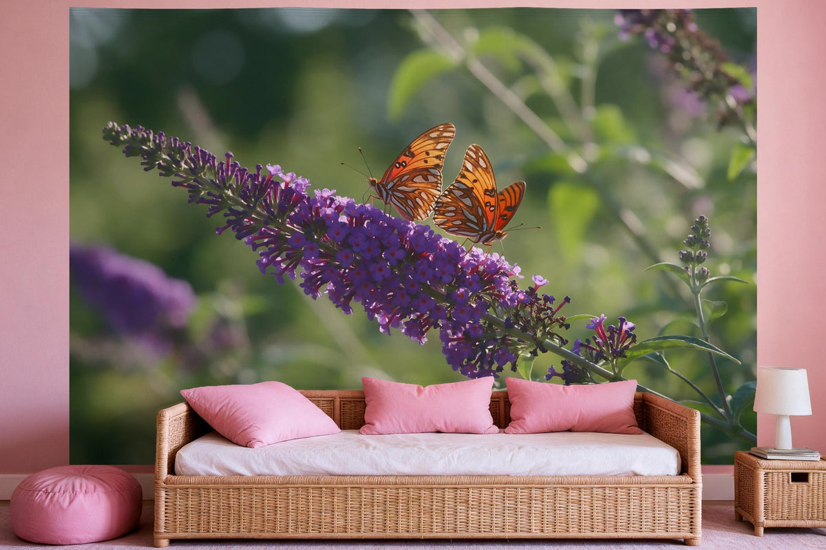 Tenture murale XXL Papillons sur buddleia en déco murale dans une chambre de fille