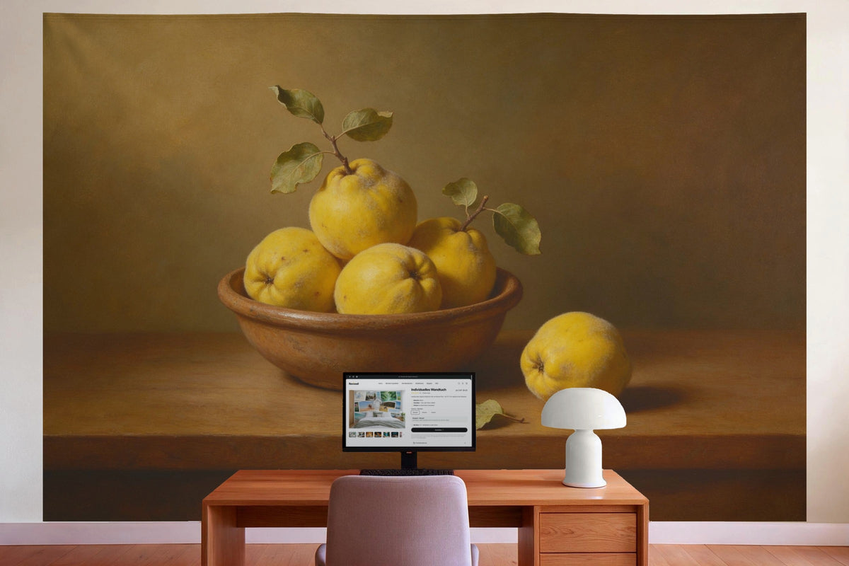 Decoración de pared en la oficina detrás del escritorio: tapiz de tela Bodegón con membrillos
