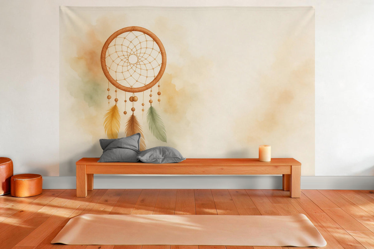 Tenture murale XXL Attrape-rêves à plumes en déco murale dans une salle de yoga