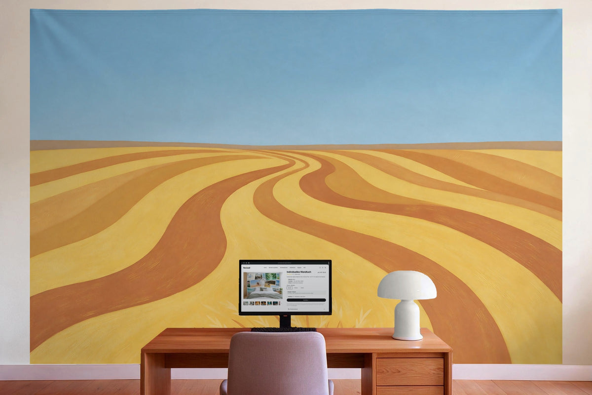 Tenture murale XXL Champ de blé abstrait en déco murale dans le bureau derrière la table de travail