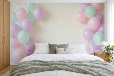 Large wall hanging Pastel Balloon Cloud in the bedroom, wall-filling behind the bed – printed tapestry