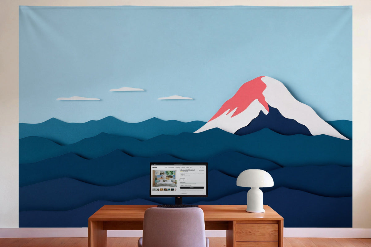 Decoración de pared en la oficina detrás del escritorio: tapiz de tela Cumbres alpinas al arrebol