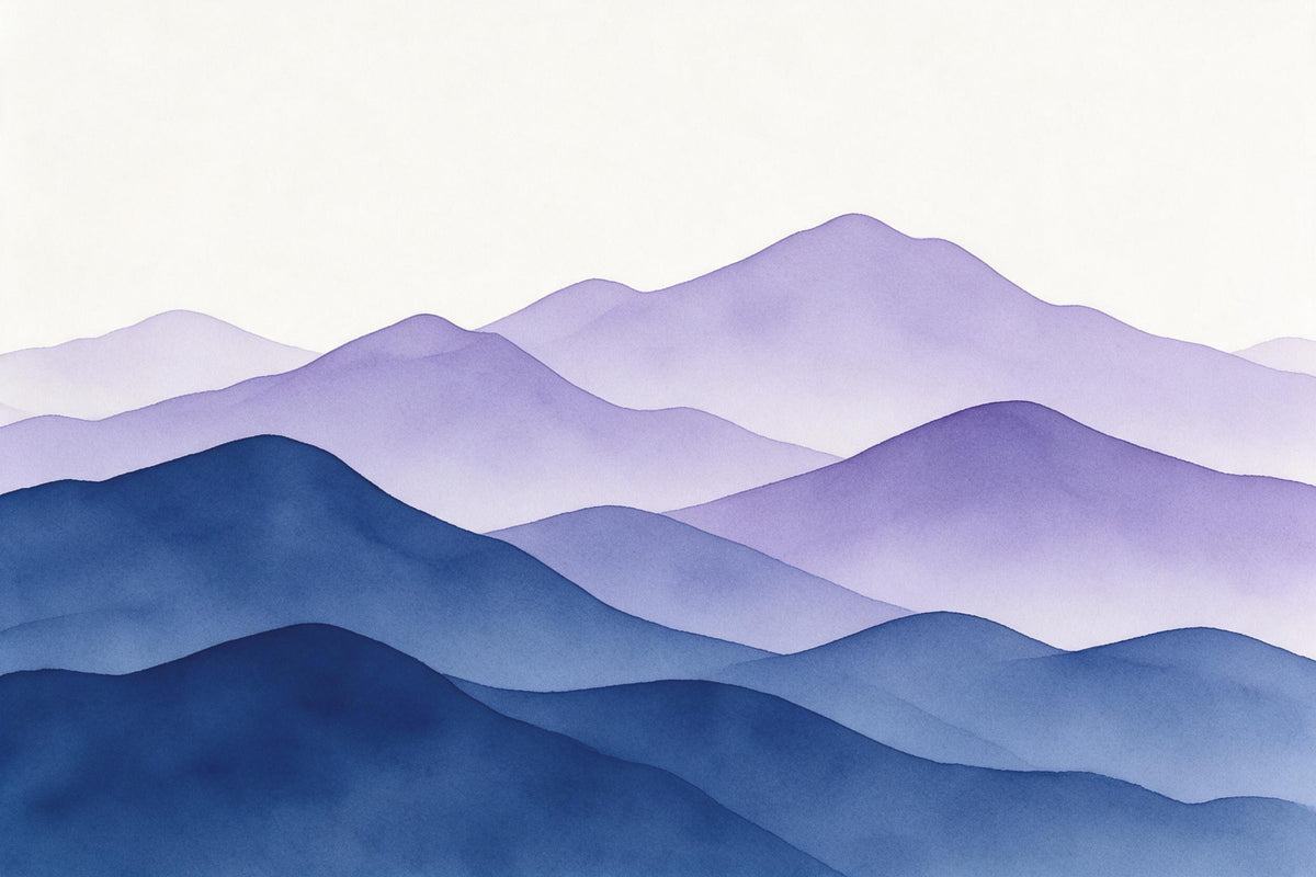 Layered mountains indigo-to-lavender gradient, tapestry printed on fabric – blue violet