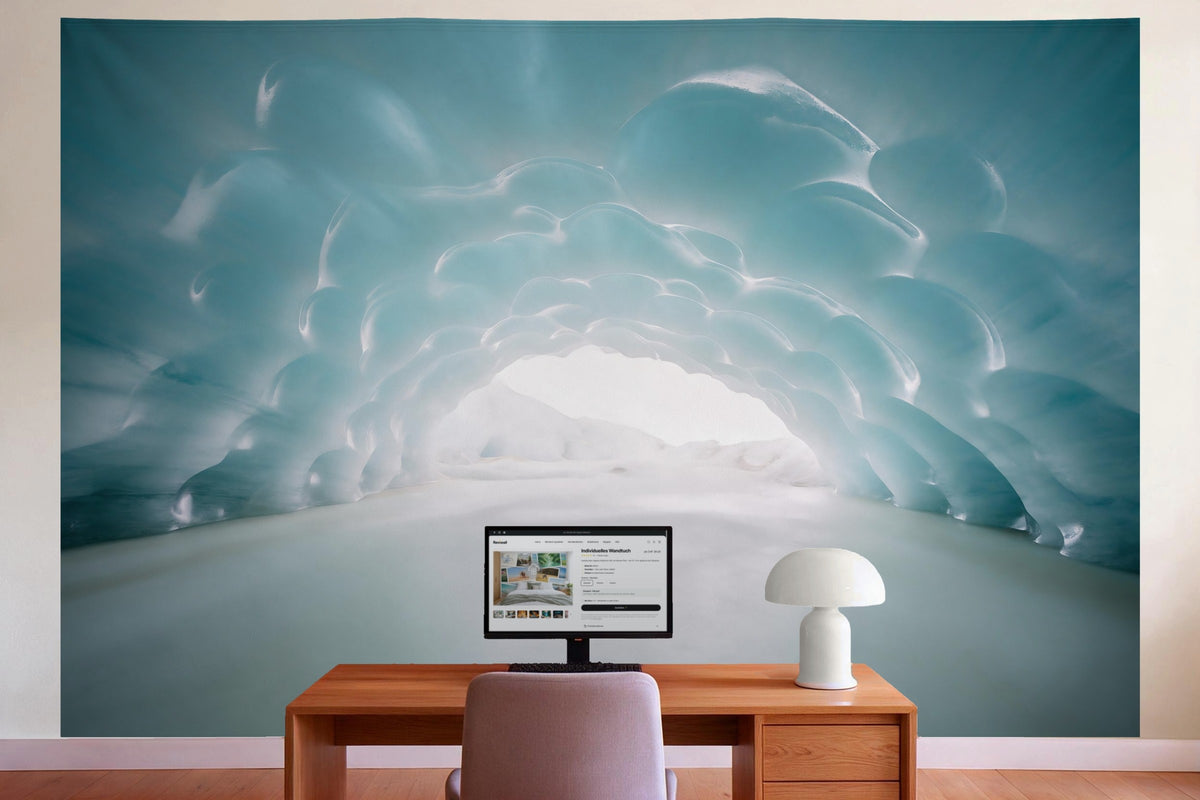 Decoración de pared en la oficina detrás del escritorio: tapiz de tela Cueva de glaciar de hielo azul