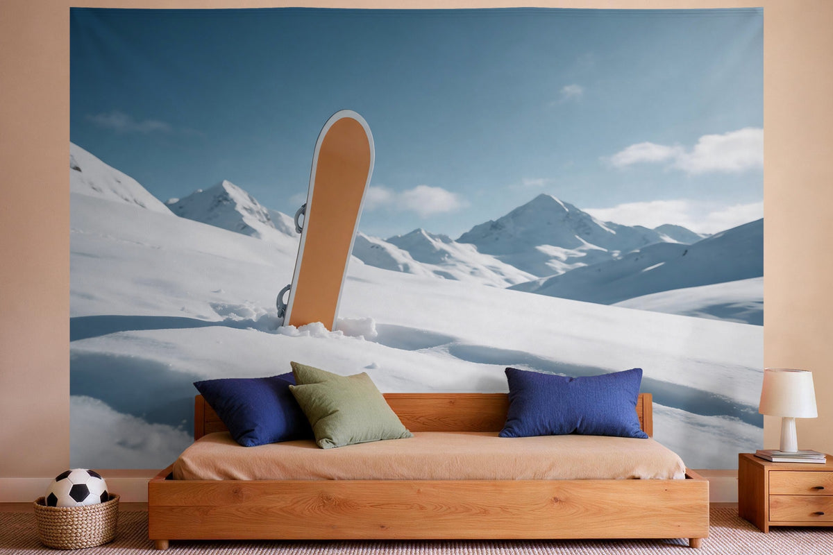 XXL wall tapestry Snowboard in Deep Snow as wall decor in a boys' bedroom