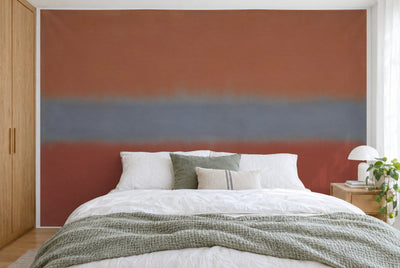 Grande tenture murale Champs de couleur abstraits en terre cuite dans la chambre, sur tout le mur derrière le lit – tapisserie en tissu
