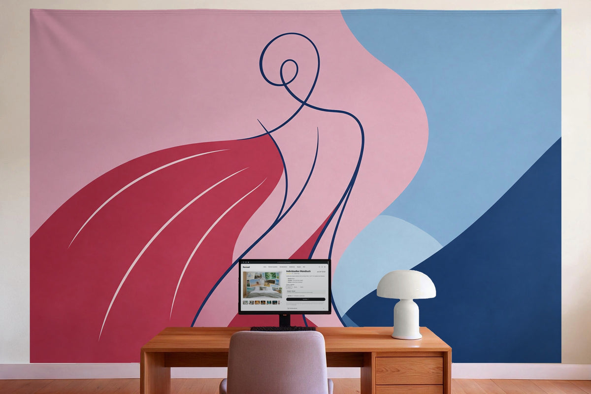XXL wall tapestry Abstract Female Silhouette as wall decor in a home office behind the desk