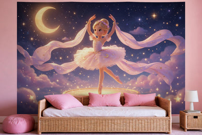 Tenture murale XXL Ballerine sur la scène étoilée en déco murale dans une chambre de fille