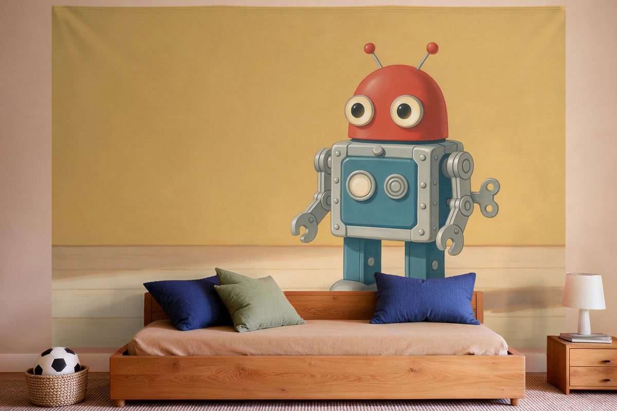 Wandtuch XXL Blechroboter im Retro-Stil als Wanddeko im Jungen-Kinderzimmer