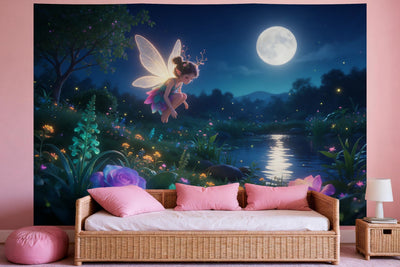 Wall decor in a girls' bedroom: printed fabric tapestry Fairy in the Moonlit Garden