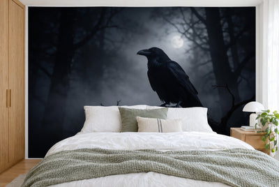 Large wall hanging Raven in the Dark Forest in the bedroom, wall-filling behind the bed – printed tapestry