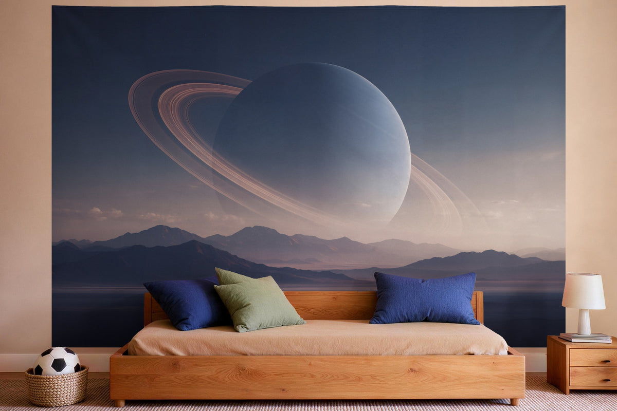 Tapiz de pared XXL Planeta en el horizonte como decoración en un dormitorio de niño