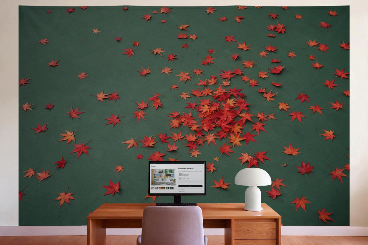 Decoración de pared en la oficina detrás del escritorio: tapiz de tela Hojas de arce en colores otoñales