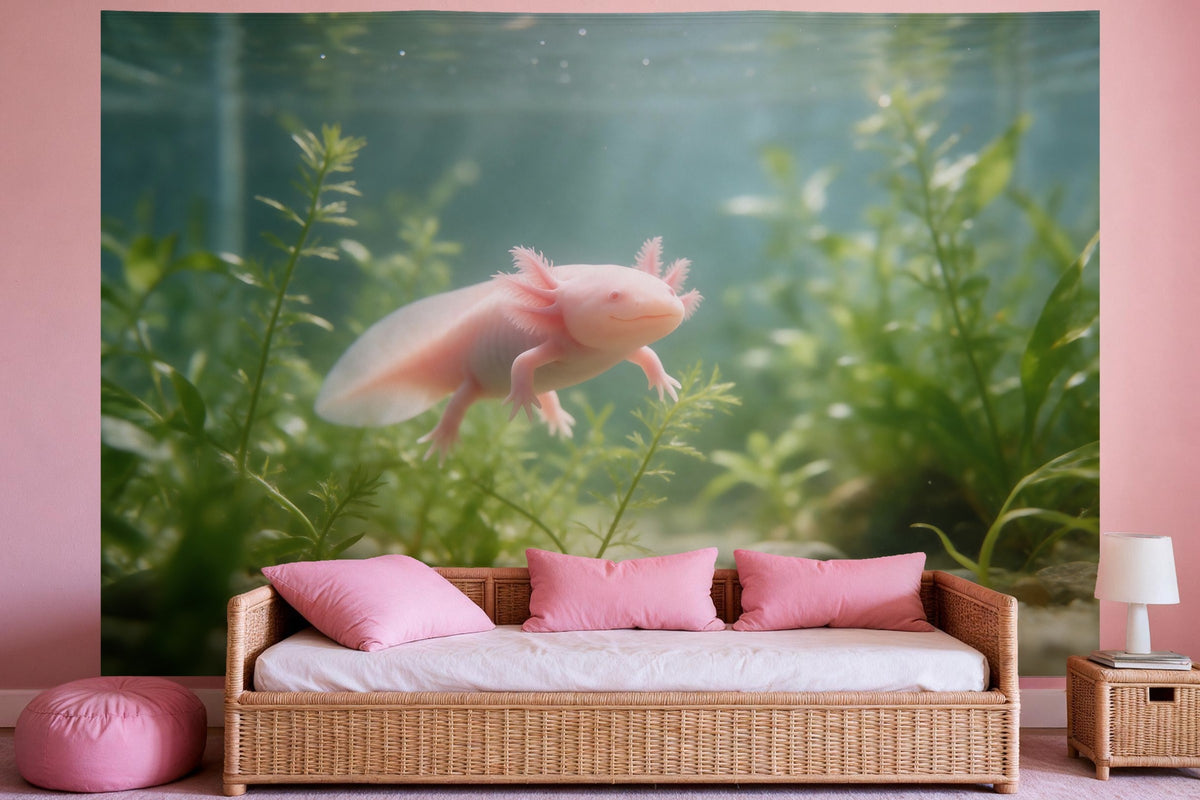 Tapiz de pared XXL Ajolote en el acuario como decoración en un dormitorio de niña