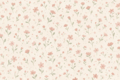 Kleine gestreute Wildblumen und Knospen in Altrosa und Salbei auf Creme, als Wandtuch, auf Stoff gedruckt – Rosa und Grün