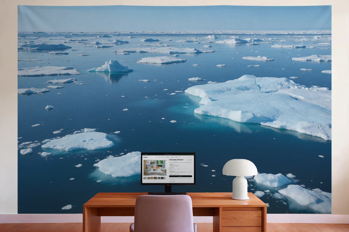 Decoración de pared en la oficina detrás del escritorio: tapiz de tela Témpanos de hielo en el mar polar