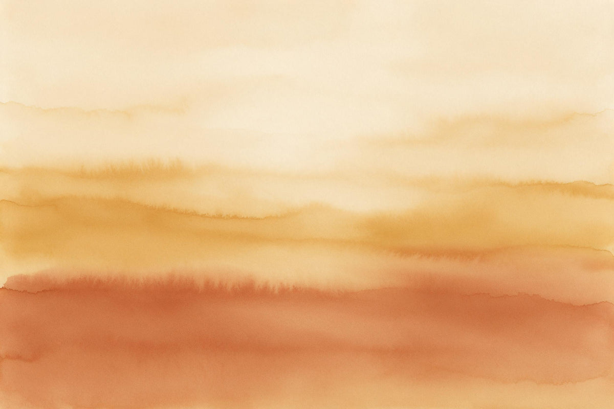 Degradado de acuarela en bandas horizontales de terracota a ocre y crema, tapiz impreso en tela – naranja