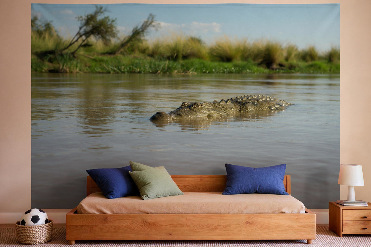 Tapiz de pared XXL Cocodrilo en el río como decoración en un dormitorio de niño