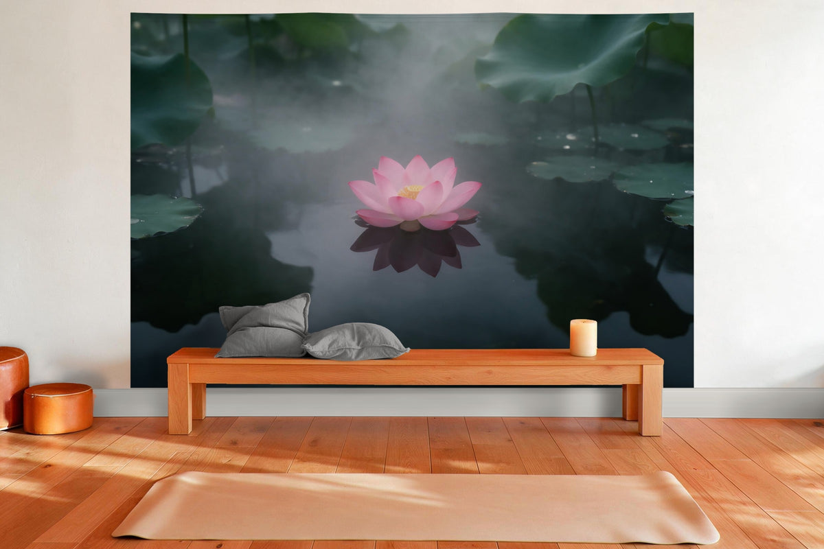 Tenture murale XXL Fleur de lotus sur l'eau calme en déco murale dans une salle de yoga