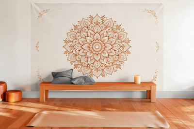 Tenture murale XXL Mandala motif henné marron en déco murale dans une salle de yoga