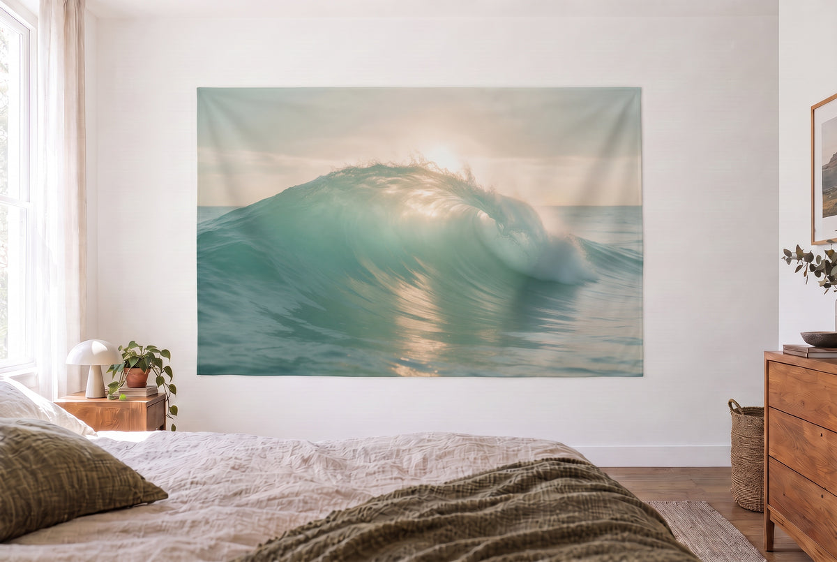 Ozeanwelle im Gegenlicht Wandtuch Lifestyle