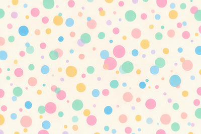 Colorful dots in pink, mint, yellow and light blue loosely scattered on cream, tapestry printed on fabric – pastel
