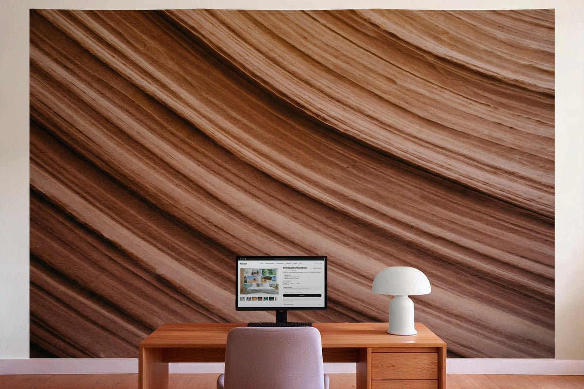 Tenture murale XXL Strates de grès ondulées en déco murale dans le bureau derrière la table de travail