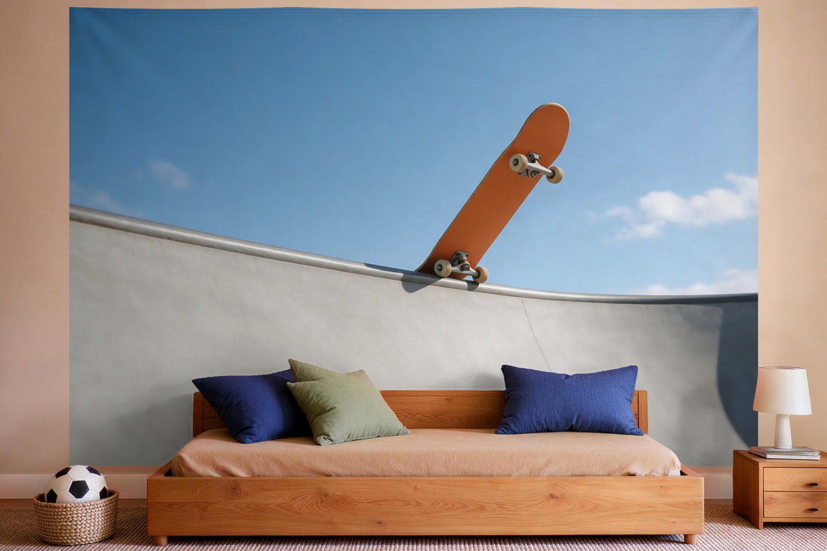 Wandtuch XXL Skateboard in der Halfpipe als Wanddeko im Jungen-Kinderzimmer