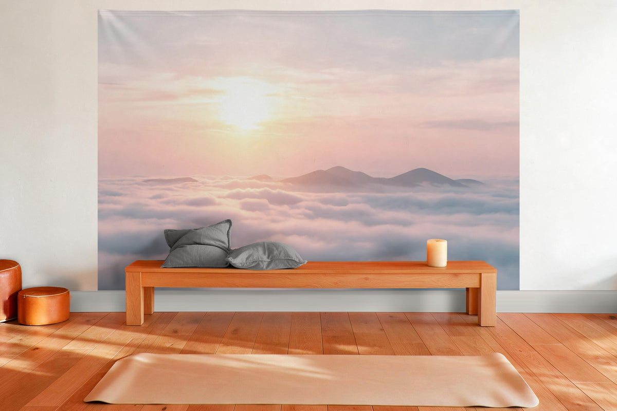 Tenture murale XXL Lever du soleil sur la mer de nuages en déco murale dans une salle de yoga