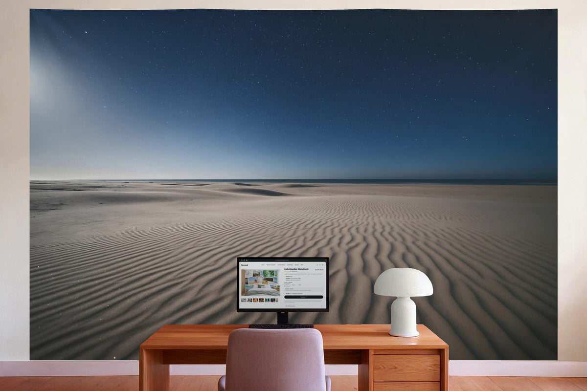 Decoración de pared en la oficina detrás del escritorio: tapiz de tela Cielo estrellado sobre playa de dunas