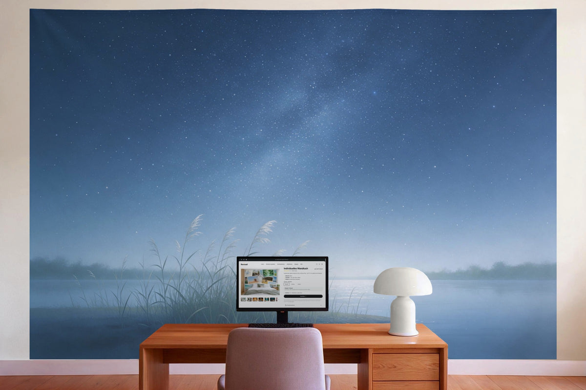 Decoración de pared en la oficina detrás del escritorio: tapiz de tela Cielo estrellado sobre orilla de juncos