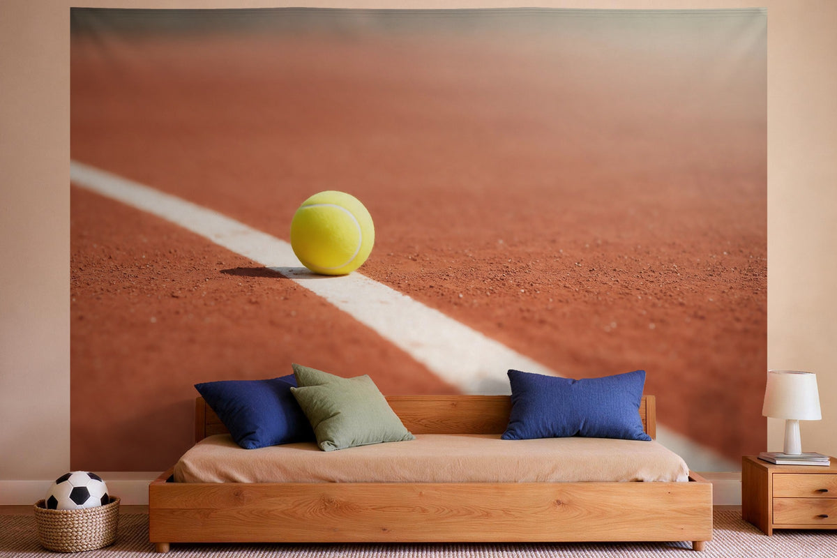 Wandtuch XXL Tennisball auf dem Sandplatz als Wanddeko im Jungen-Kinderzimmer