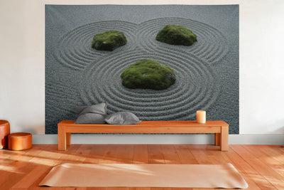 Tenture murale XXL Jardin zen au gravier ratissé en déco murale dans une salle de yoga